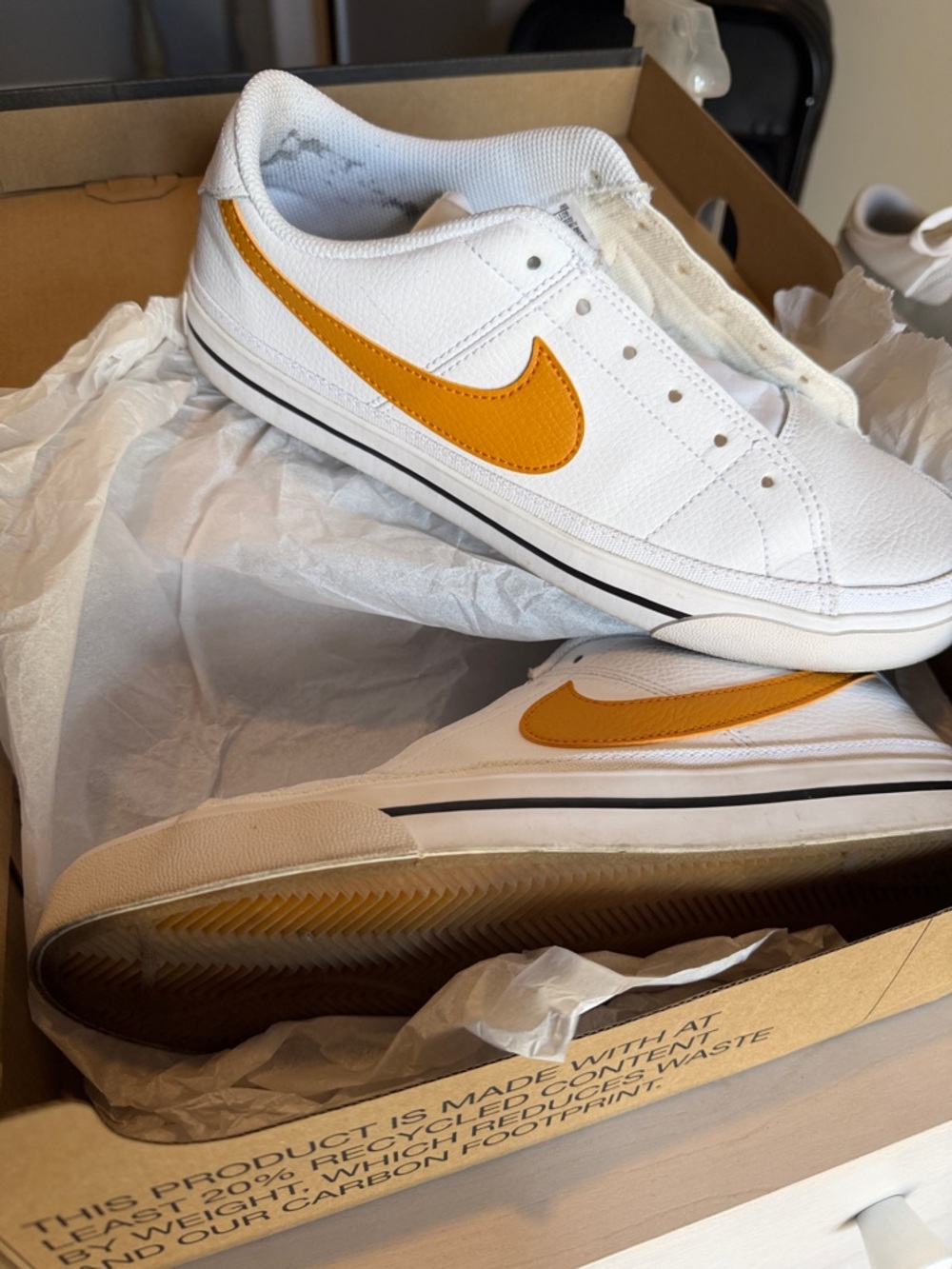 Nike White Leather Low-Top Sneakers with Orange Swoosh